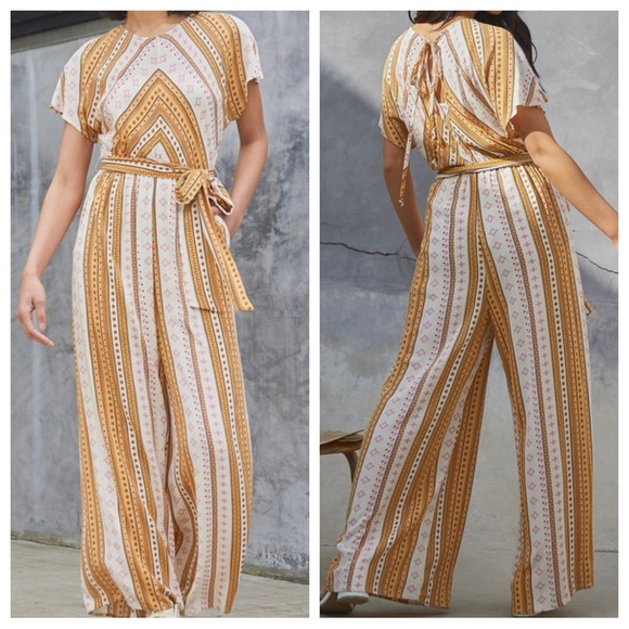 Boho Border Print Short Sleeve Jumpsuit - Picture 3 of 3